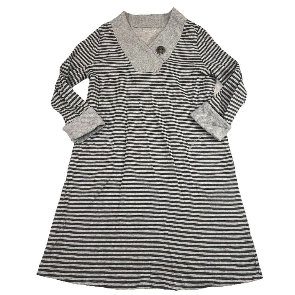 Soft Surroundings Chill Time Dress Size XL Gray Striped Sweater Cotton Lounge